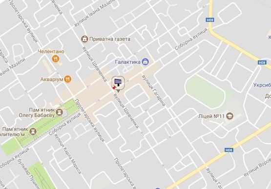 Схема рекламної площини за адресою ул. Соборная (ул.Ленина), 28/40, на стене здания, район ТЦ «Мега» и «Галактика» (верхняя призма)