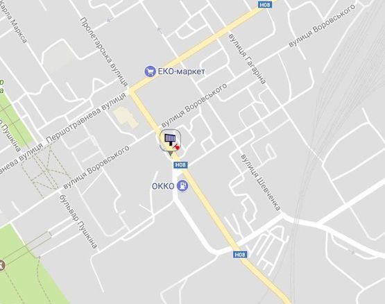 Схема рекламної площини за адресою ул. Небесной Сотни(ул.Пролетарская) 1а, район перекр. с ул. Николаевской (ул.Артёма), возле супермаркетов «Billa», «АТБ», «Эльдорадо», «ЭКОмаркет» и Центрального рынка