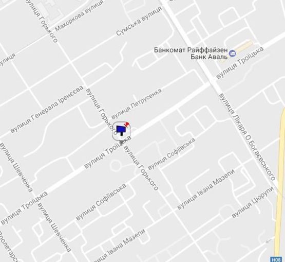 Схема рекламної площини за адресою ул. Троицкая (Красина), 69, перекр. с ул. Горького, напротив фитнес-клуба «Спартак», направление в центр