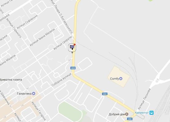 Схема рекламной плоскости по адресу просп. Свободы (ул.60л.Октября), 5, перекр. с ул. Майора Барищака (Цюрупы), район фабрики «Рошен» и завода «Кредмаш»