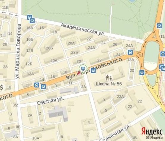 Схема рекламної площини за адресою Черняховского ул., 20 (200 м. до пл. "10-го апреля")