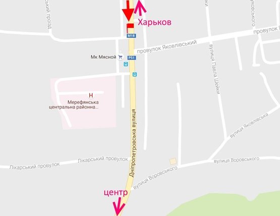 Схема рекламной плоскости по адресу Мерефа-ул. Днепровская-пер.Яковлевский-флажок№1-в центр