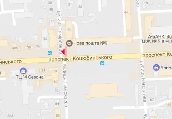 Схема рекламної площини за адресою Коцюбинского ул., 30