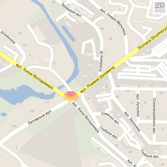 Схема рекламной плоскости по адресу м. Рівне, вул. Р.Шухевича, в районі перехрестя з вул. Кн. Володимира