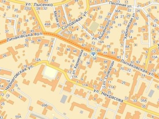 Схема рекламной плоскости по адресу вул.Личаківська 58, з центру