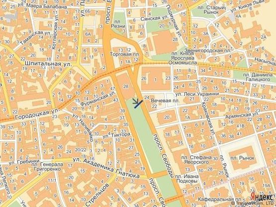 Схема рекламной плоскости по адресу пр.Свободи 28,(оперний театр) праворуч від входу