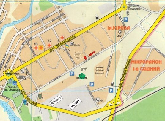 Схема рекламної площини за адресою магистраль     ул.Космонавтов  (торговый комплекс "Динар": маг."proStor", маг."АТБ")