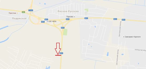 Схема рекламної площини за адресою М-10, Західний обхід м.Львова, км 0+400, Фуджікура Аутомотів, Сканія Львів, праворуч