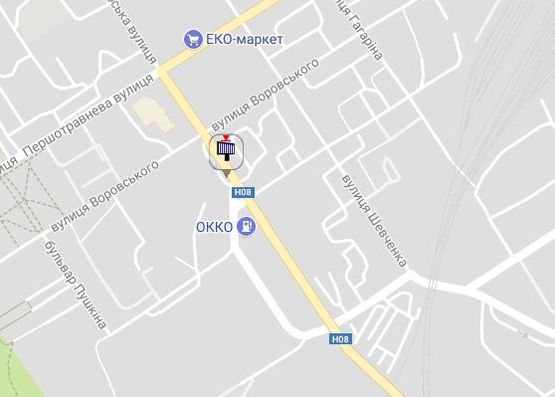 Схема рекламной плоскости по адресу ул. Небесной Сотни(ул.Пролетарская) 1а, район перекр. с ул. Николаевской (ул.Артёма), возле супермаркетов «Billa», «АТБ», «Эльдорадо», «ЭКОмаркет» и Центрального рынка