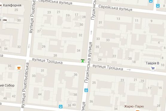 Схема рекламної площини за адресою Пушкінська вул., 34 - Троїцька вул.