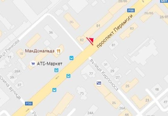 Схема рекламної площини за адресою Победы пр., 82 - Кирпоноса ул.