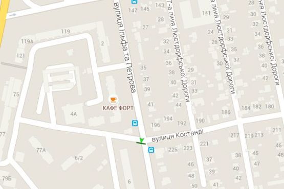 Схема рекламної площини за адресою Ільфа і Петрова вул., 6 - Костанді вул. (рядом з супермаркетом)