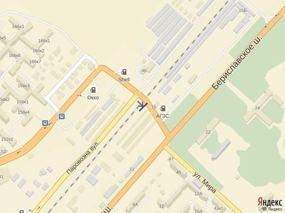 Схема рекламної площини за адресою Ж.переезд с ул.Паровозной на Бериславское ш.