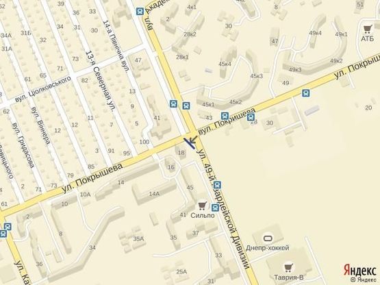 Схема рекламной плоскости по адресу Угол ул.49 Гв.Дивизии и ул.Покрышева