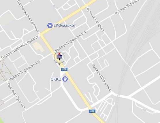 Схема рекламної площини за адресою ул. Небесной Сотни(ул.Пролетарская) 1а, район перекр. с ул. Николаевской (ул.Артёма), возле супермаркетов «Billa», «АТБ», «Эльдорадо», «ЭКОмаркет» и Центрального рынка