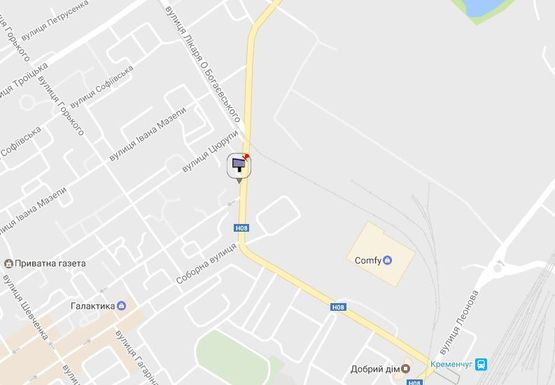 Схема рекламної площини за адресою просп. Свободы (ул.60л.Октября), перекр. с ул. Халаменюка и Соборной (Ленина), район ТЦ «Амстор» (супермаркеты «Сильпо», «Comfy», «Марафон»)