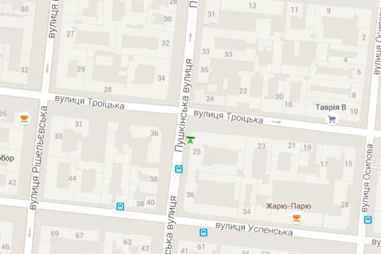 Схема рекламної площини за адресою Пушкінська вул., 37 - Троїцька вул., 25