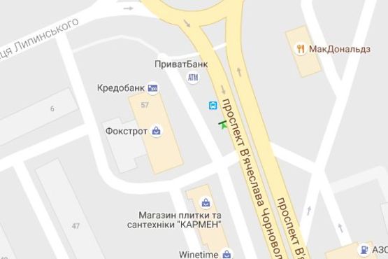 Схема рекламной плоскости по адресу Вячеслава Чорновола просп. - Вячеслава Липинського вул.