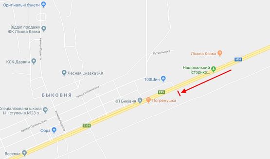 Схема рекламной плоскости по адресу Броварський пр. на розподільчій смузі, 100м меморіальний заповідник, у напрямку Києва