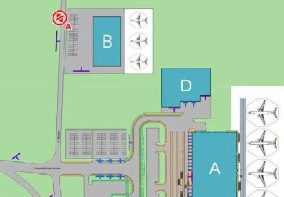 Схема рекламної площини за адресою Медовая ул., 2 Площадь перед выходом/выездом из Терминала (Терминал В)
