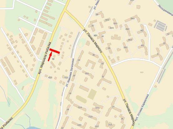 Схема рекламної площини за адресою Рибалко М. ул., 42, возле супермаркета "Мебельная планета"