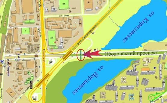 Схема рекламної площини за адресою Оболонский/Богатырская (разделитель) на Петровку левый