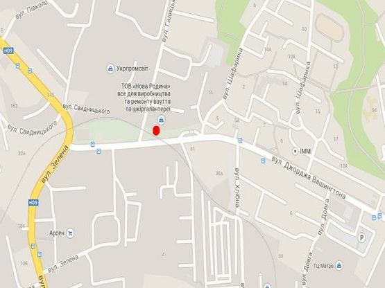 Схема рекламной плоскости по адресу вул.Дж.Вашингтона, 7 , до ТЦ Метро