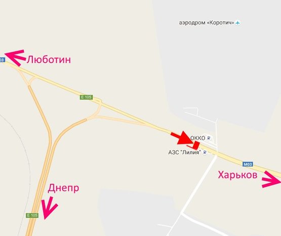 Схема рекламної площини за адресою Трасса Киев-Харьков-Довжанский 463 км возле АЗС ОККО и Лилия-в ст. Харькова