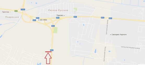 Схема рекламной плоскости по адресу М-10, Західний обхід м.Львова, км 0+400, Фуджікура Аутомотів, Сканія Львів, праворуч