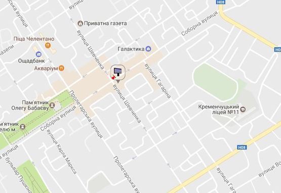 Схема рекламної площини за адресою просп. Свободы (ул.60л.Октября), перекр. с ул. Халаменюка и Соборной (Ленина), район ТЦ «Амстор» (супермаркеты «Сильпо», «Comfy», «Марафон»)