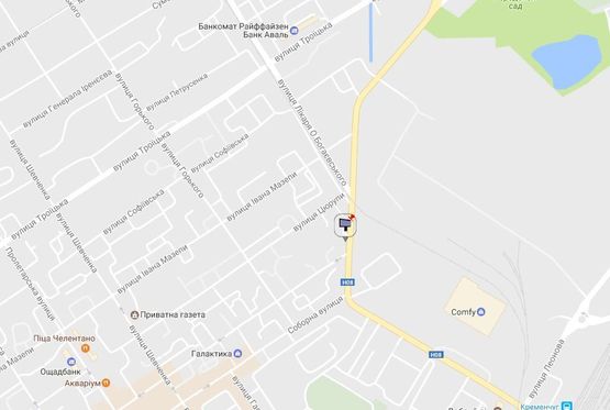 Схема рекламної площини за адресою просп. Свободы (ул.60л.Октября), 5, перекр. с ул. Майора Барищака (Цюрупы), район фабрики «Рошен» и завода «Кредмаш»