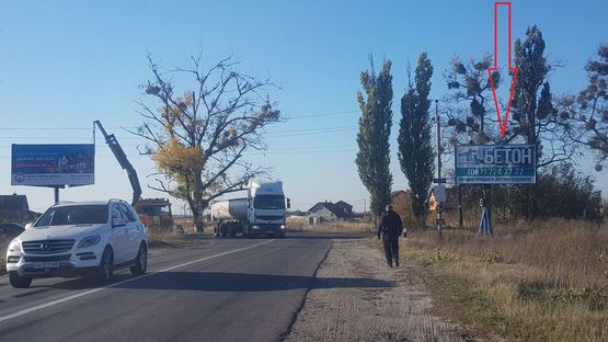 Схема рекламної площини за адресою Бышев-Ясногородка-Киев 22 км.500 м.