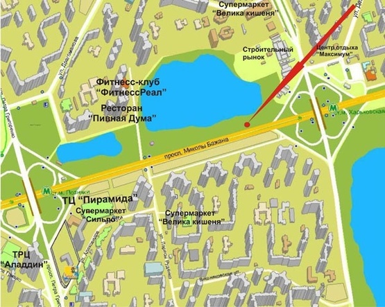 Схема рекламної площини за адресою пр.Бажана (между ст.м."Харьковская и ст.м."Поздняки")-в центр