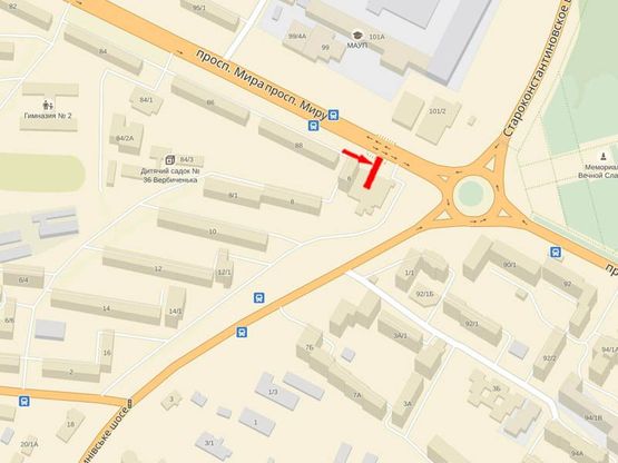 Схема рекламної площини за адресою Мира пр-т, возле супермаркета ''Сильпо'', МАУП, з-д ''Темп''