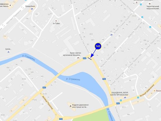 Схема рекламної площини за адресою ул. Гетьмана Полуботка 40 х ул. Михнюка