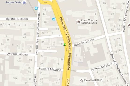 Схема рекламной плоскости по адресу Вячеслава Чорновола просп., 31 (в центр)