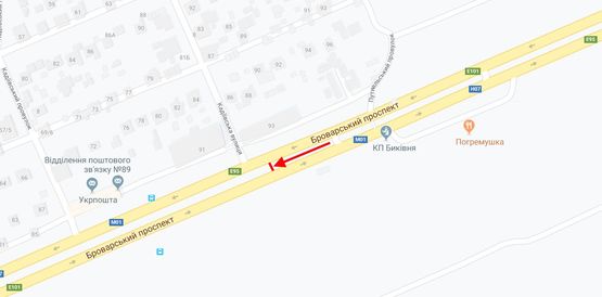 Схема рекламной плоскости по адресу Броварський пр., 93 на розподільчій смузі у напрямку центру