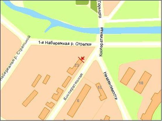 Схема рекламної площини за адресою ул.Наб. р. Стрелки-ул. Кооперативная призматорн