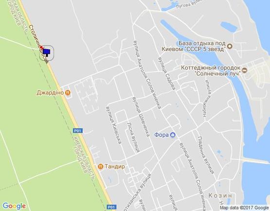 Схема рекламной плоскости по адресу Конча-Заспа,  траса Р-02, км 28км+750 право, ресторан "Giardino", супермаркет "Wine Time", зупинка "Козин-1"