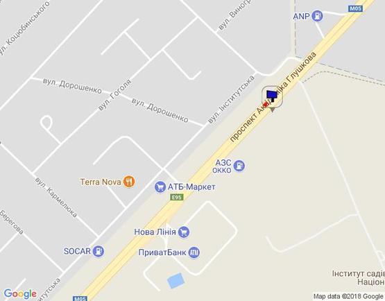 Схема рекламной плоскости по адресу м. Київ, проспект Академіка Глушкова, траса М-05 Київ-Одеса, км 13+550 ліво