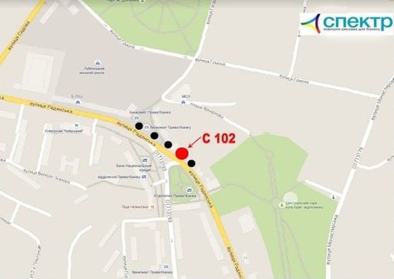 Схема рекламной плоскости по адресу пл. Ярмаркова біля кафе "Рандеву"