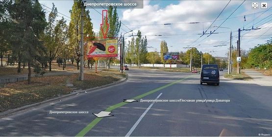 Схема рекламной плоскости по адресу Днепровское шоссе - Песчаная