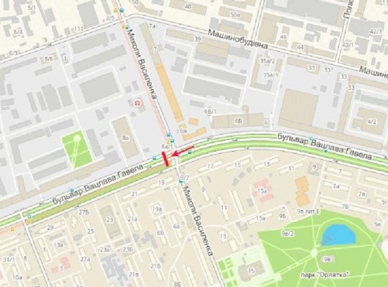 Схема рекламной плоскости по адресу Василенко ул., возле б-ра Лепсе, на разделителе, из центра