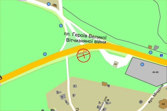 Схема рекламної площини за адресою Дружбы Народов бульвар (площадь ГВОВ) зелёная зона - ( 1 )