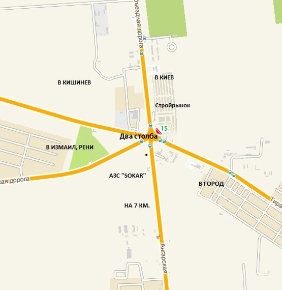 Схема рекламной плоскости по адресу Два Столба - стройрынок Анжелика. Развязка на Прилиманское, Кишинев, к Клеверному мосту