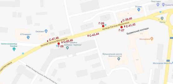 Схема рекламной плоскости по адресу Маланюка .