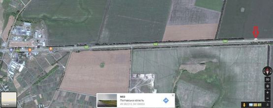 Схема рекламної площини за адресою Въезд в Решетиловку со стороны Полтавы (308км+800м)