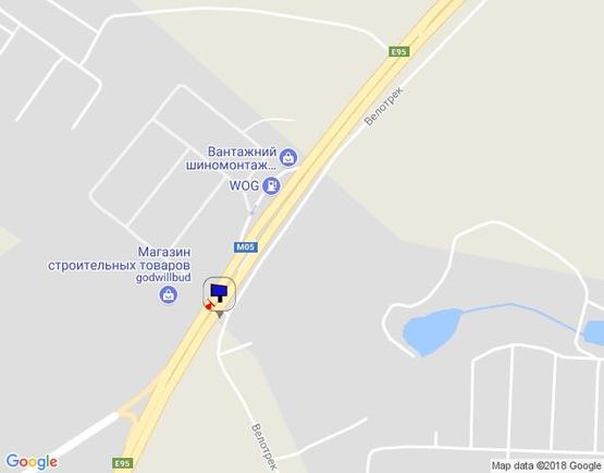 Схема рекламной плоскости по адресу с. Віта-Поштова, траса М-05 Київ-Одеса, км 18+015 ліво