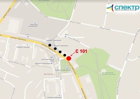 Схема рекламної площини за адресою пл. Ярмаркова Біля маг. "Рута"