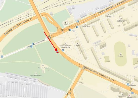 Схема рекламної площини за адресою Харківське шосе, 21 (навпроти)